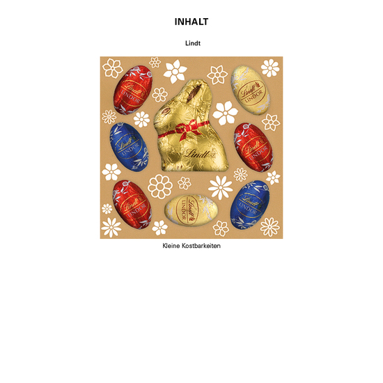 Lindt Präsent im Werbeschuber, Kleine Kostbarkeiten Goldhase