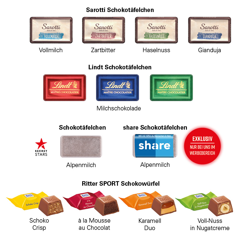 Adventskalender LKW, Lindt Schokotäfelchen