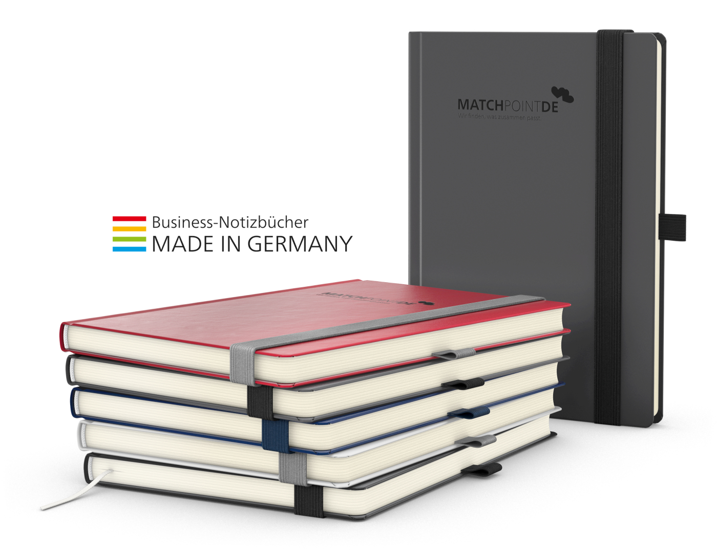 Notizbuch Vision-Book Creme Bestseller A5, rot inkl. Prägung schwarz-glänzend