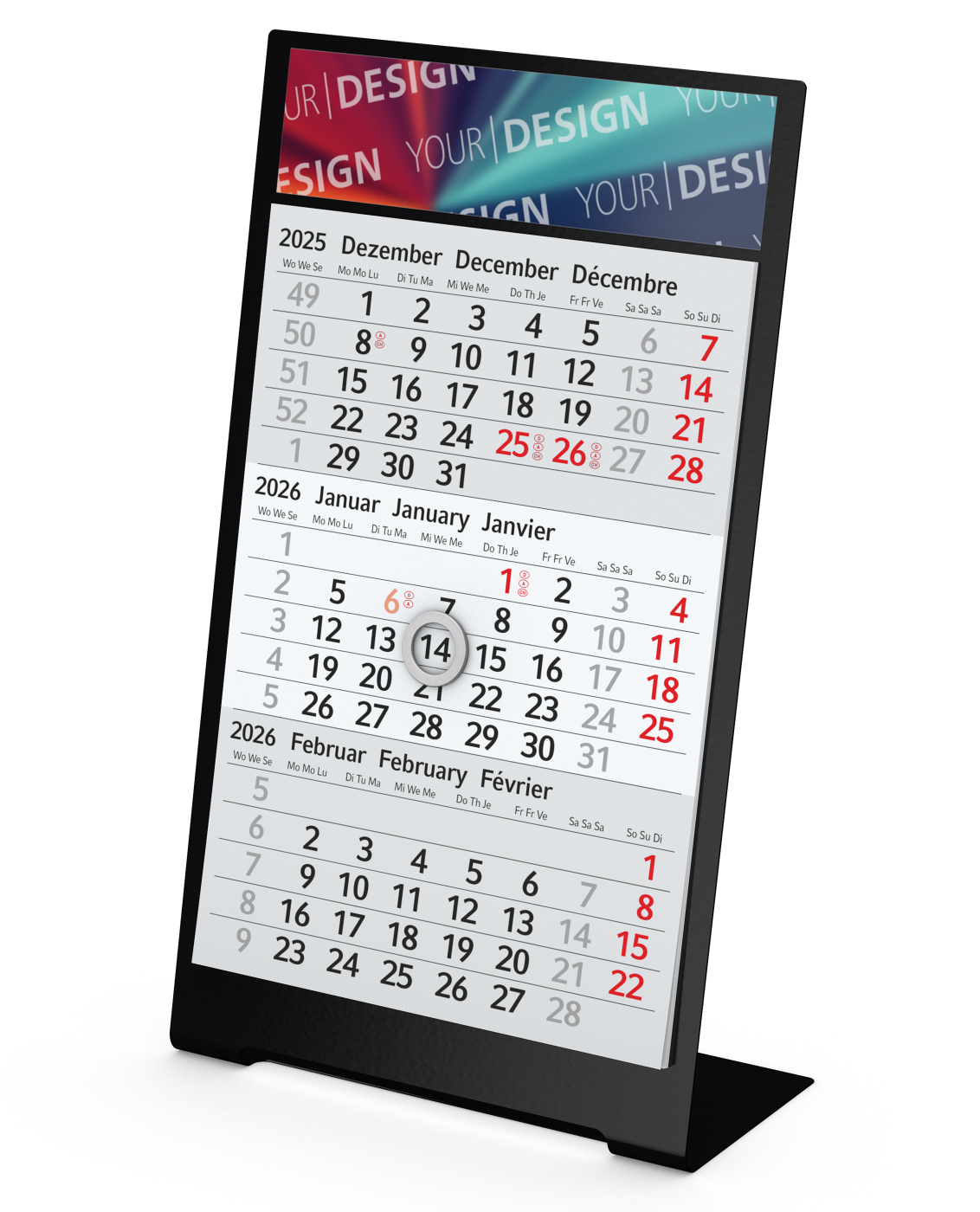 Tischkalender Desktop 3 Color Bestseller, 1 Jahr, schwarz