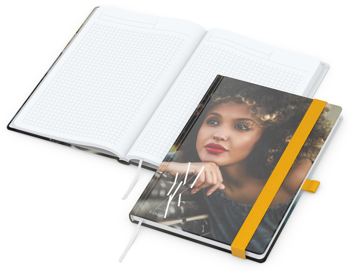 Notizbuch Match-Book White Bestseller, A5, Cover-Star, matt-individuell, gelb