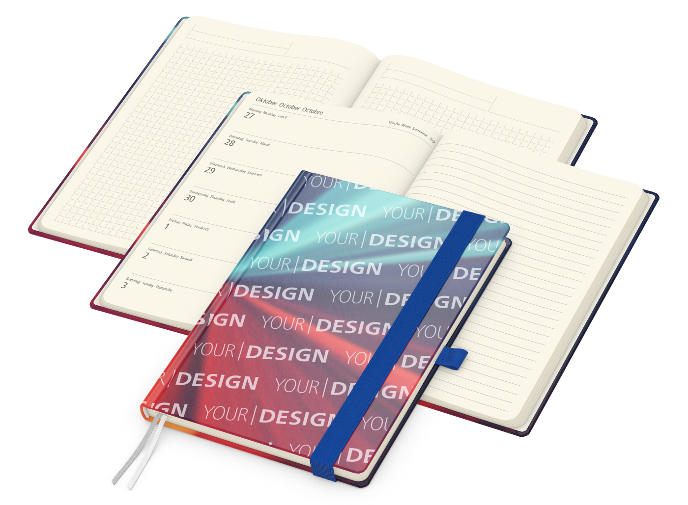 Wochenplaner Match-Hybrid Creme Bestseller, Cover-Star matt, mittelblau