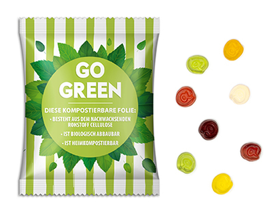 Fruchtgummi Standardformen 15 g @-Zeichen transparente kompostierbare Folie