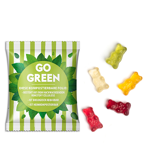 Gummibärchen vegan 20 g  weiße kompostierbare Folie