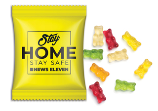 Mini-Gummibärchen vegan im Werbetütchen 10 g Fruchtmischung Standard-Folie transparent