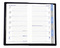 Taschenplaner "Exquisit Register" im Format 9,5 x 16 cm, deutsches Kalendarium Grau/Blau mit Registerstanzung, 64 Seiten gebunden + 16 Seiten Adressheft Register, eingesteckt in Slinky-Hülle rot