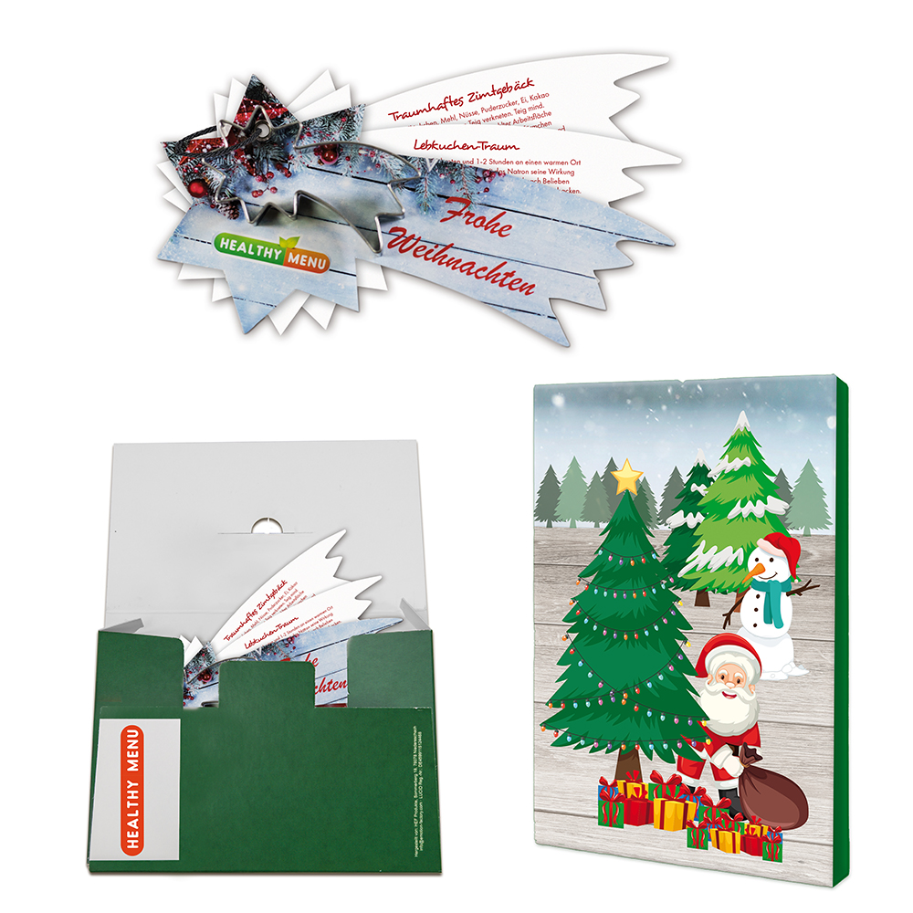 Backförmchen mit Rezeptblock Komet - in weihnachtlicher Mappe (mit 1c-Logoeindruck)