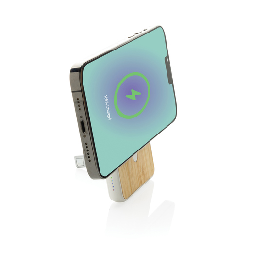 Zen 5000mAh 5W magnetische Bambus-Powerbank aus RCS rPlastik