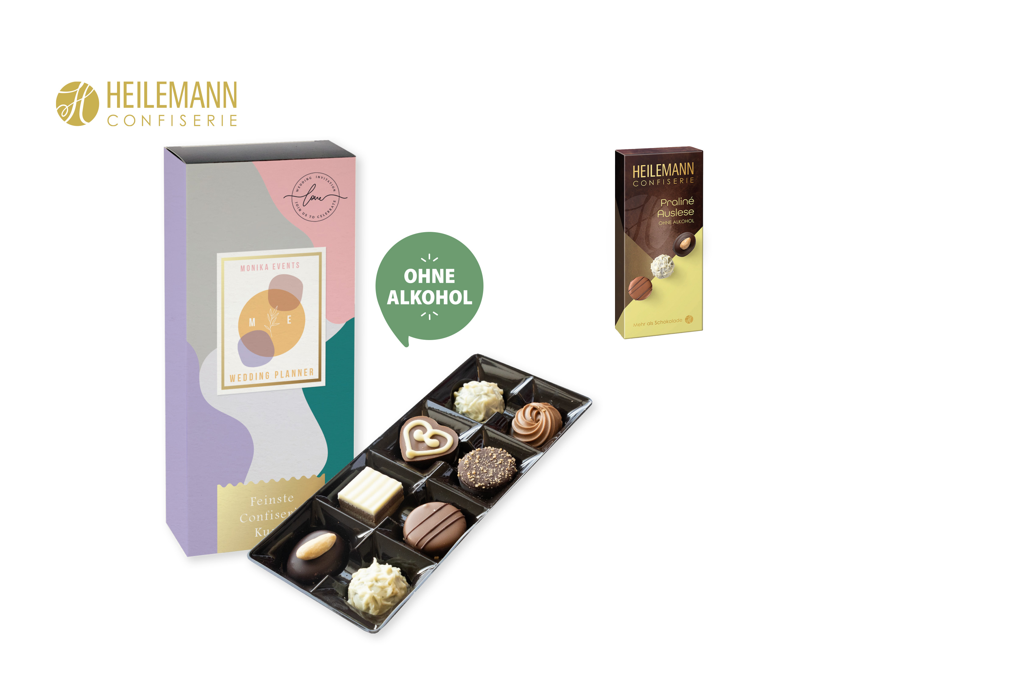 Heilemann Pralinés Auslese im Schuber, Inhalt: Heilmann Pralinés Auslese ohne Alkohol ca. 95 g