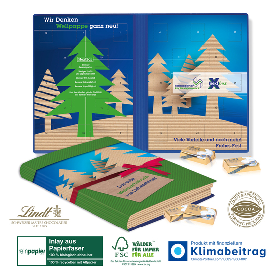 Adventskalender Weihnachtsbuch Lindt „Exklusiv“ Organic mit Lindt Schokotäfelchen