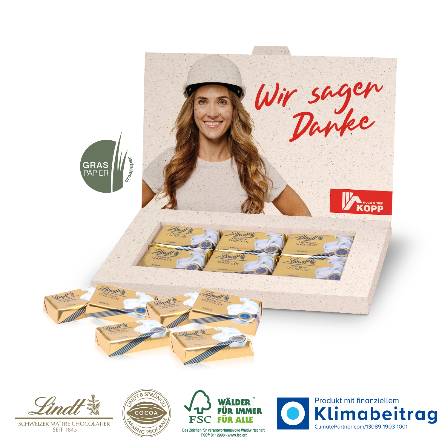 Präsentbox „Business“ mit Lindt Schokotäfelchen
