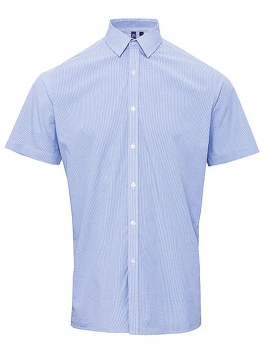 Men`s Microcheck (Gingham) Short Sleeve Cotton Shirt